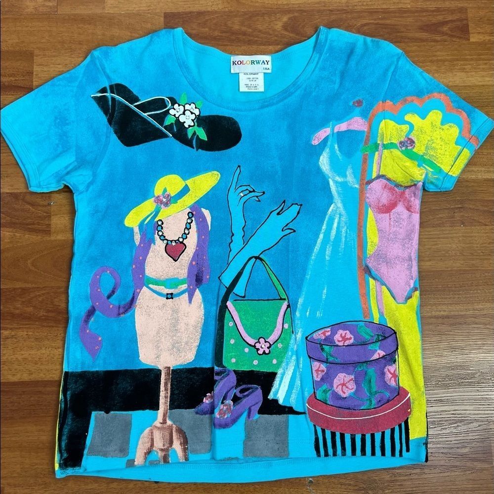 Kolor Women's Turquoise Graphic Short Sleeve Tee with Fashion Illustration